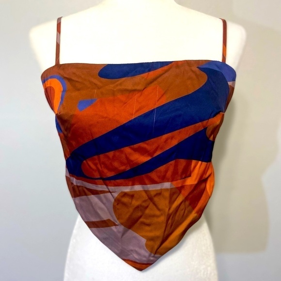 Papaya women's large scarf style crop top w/ geometric design EUC tie back - Picture 1 of 12